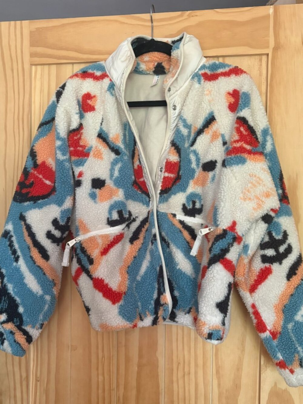 Free People Hit the Slopes Fleece Jacket Size Small Blue White Black Red Orange